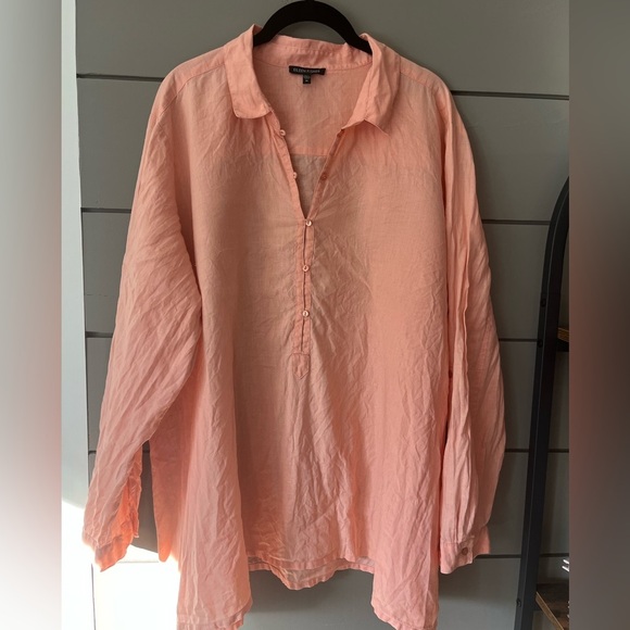 Eileen Fisher peach tunic Blouse 100% Pure Irish Linen Popover Oversized XL EUC - Picture 1 of 8